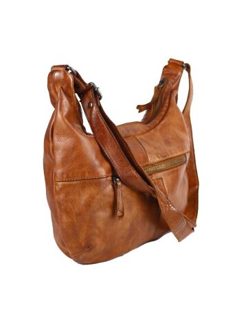 Сумка хобо кожаная с клепками CL44446 cognac